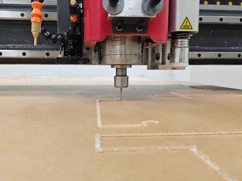 CNC router bit cutting letter outlines into an acrylic sheet, SignWorks Costa Rica
