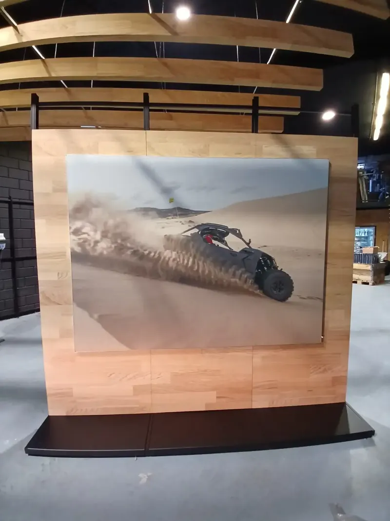 Interior rigid panel printed edge to edge with a photographic image, mounted without a frame