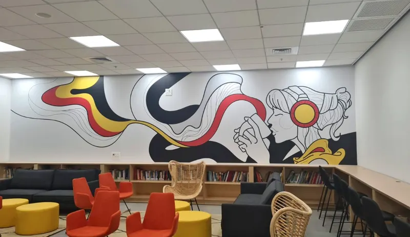 Large panoramic artistic vinyl wall sticker mural for commercial waiting area — SignWorks