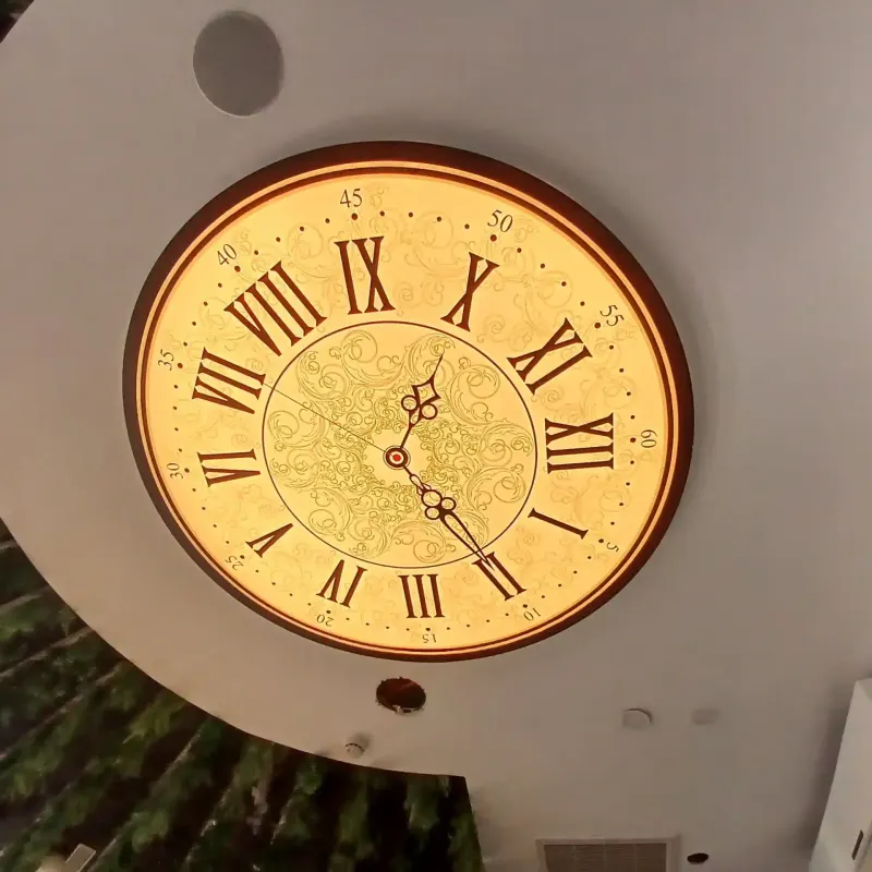 Ornate custom ceiling clock with Roman numerals — SignWorks